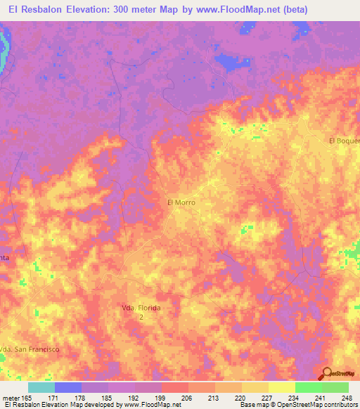 El Resbalon,Colombia Elevation Map