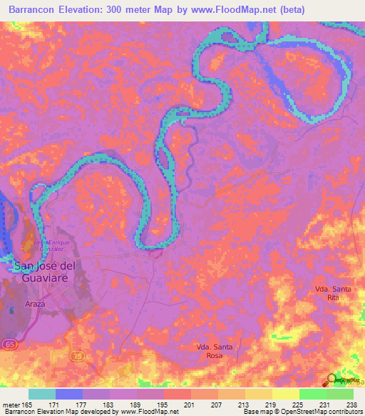 Barrancon,Colombia Elevation Map