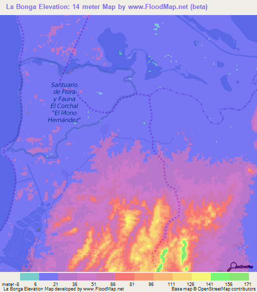 La Bonga,Colombia Elevation Map