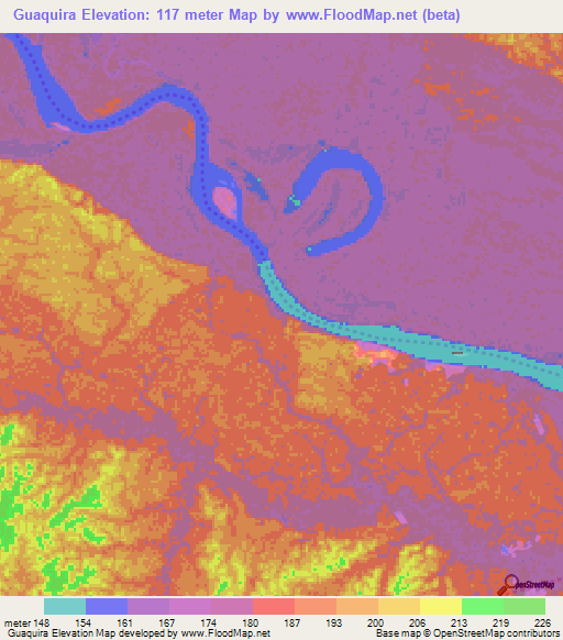 Guaquira,Colombia Elevation Map