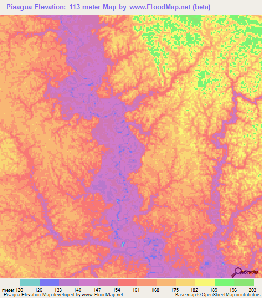 Pisagua,Colombia Elevation Map