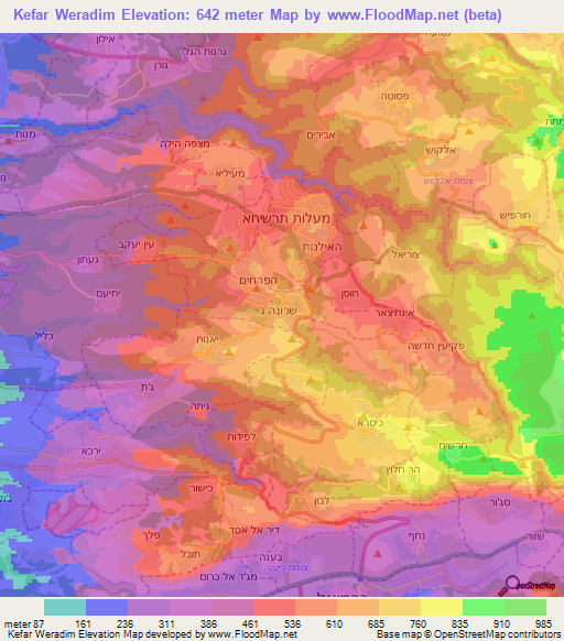 Kefar Weradim,Israel Elevation Map