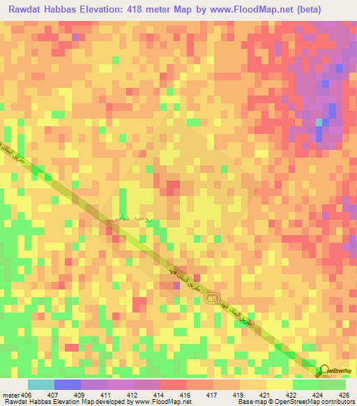 Rawdat Habbas,Saudi Arabia Elevation Map