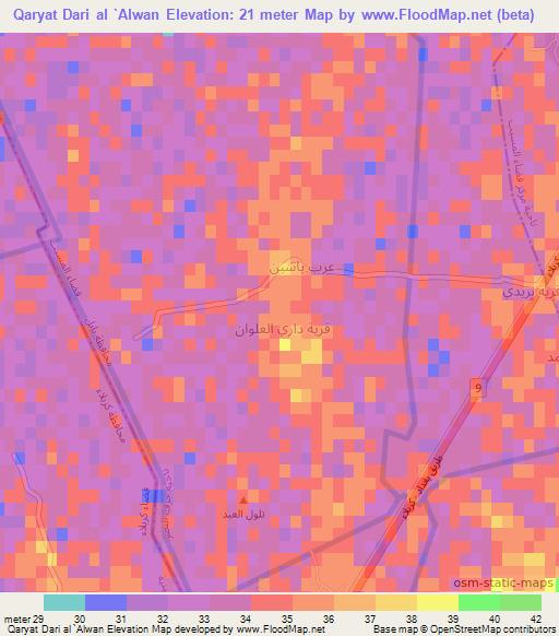 Qaryat Dari al `Alwan,Iraq Elevation Map