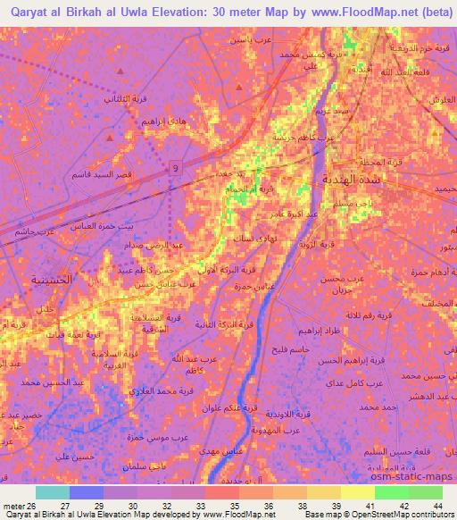 Qaryat al Birkah al Uwla,Iraq Elevation Map