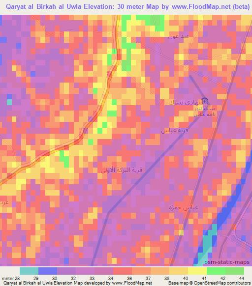 Qaryat al Birkah al Uwla,Iraq Elevation Map