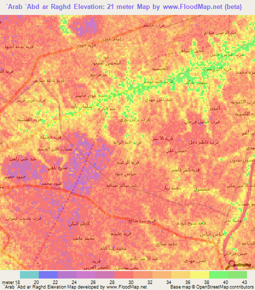 `Arab `Abd ar Raghd,Iraq Elevation Map