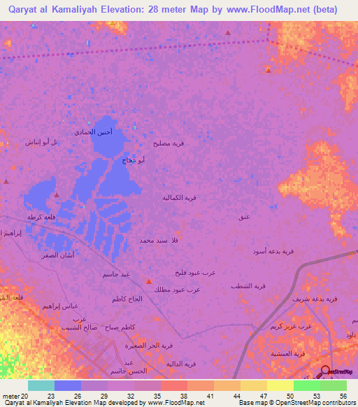 Qaryat al Kamaliyah,Iraq Elevation Map