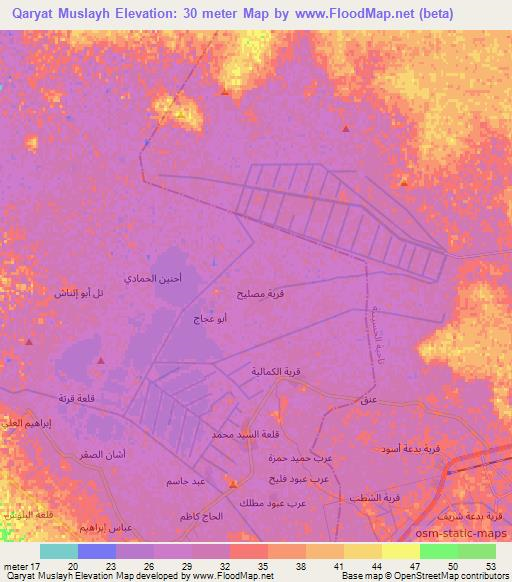 Qaryat Muslayh,Iraq Elevation Map