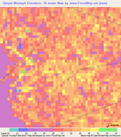 Qaryat Muslayh,Iraq Elevation Map