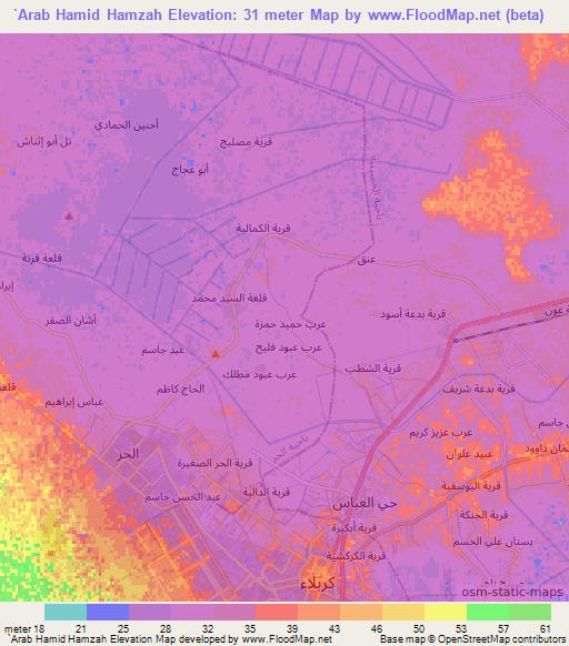 `Arab Hamid Hamzah,Iraq Elevation Map