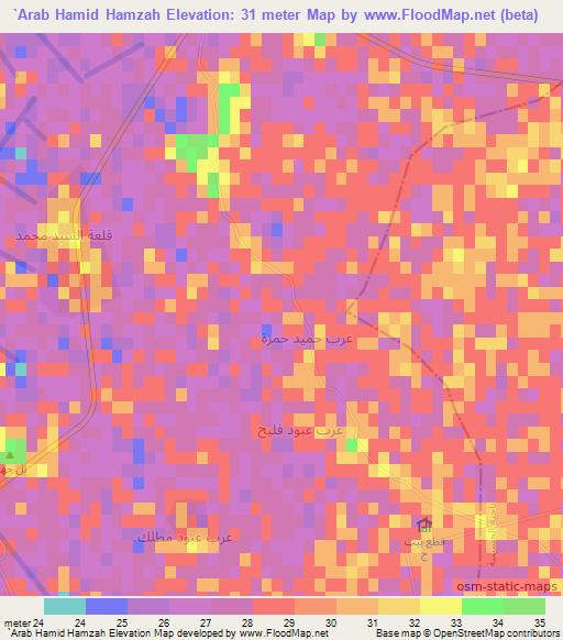 `Arab Hamid Hamzah,Iraq Elevation Map