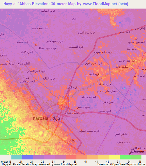 Hayy al `Abbas,Iraq Elevation Map