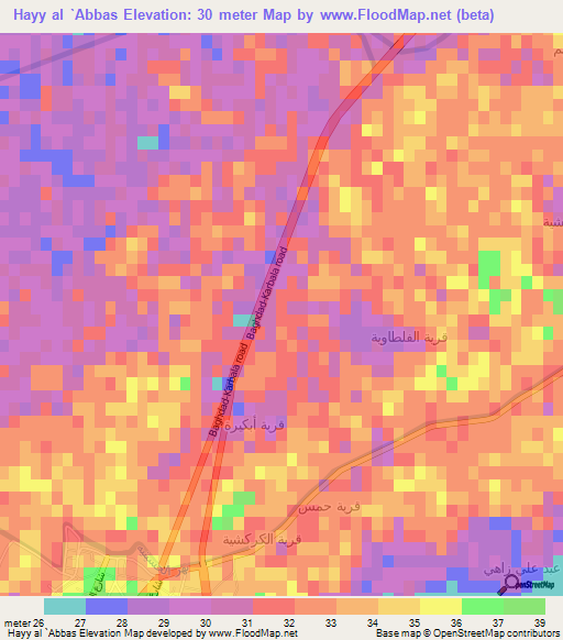 Hayy al `Abbas,Iraq Elevation Map