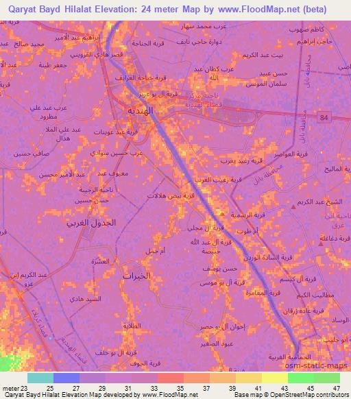 Qaryat Bayd Hilalat,Iraq Elevation Map