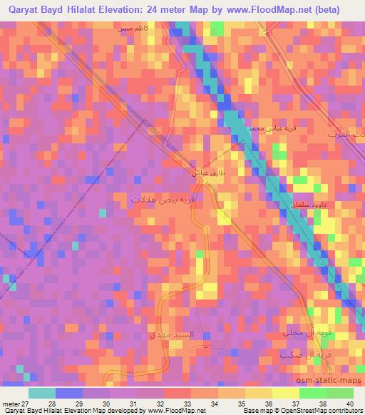 Qaryat Bayd Hilalat,Iraq Elevation Map