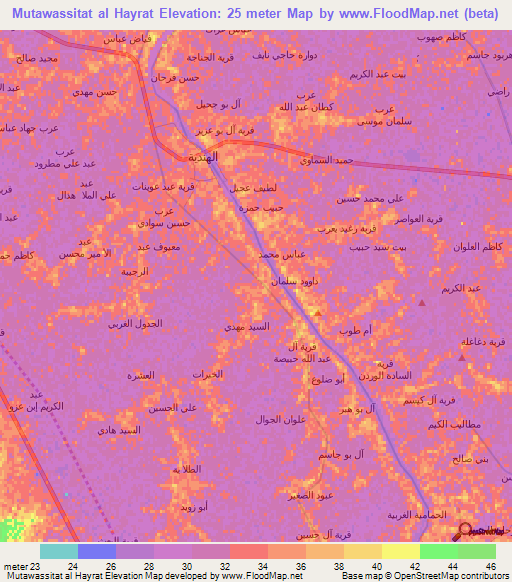 Mutawassitat al Hayrat,Iraq Elevation Map