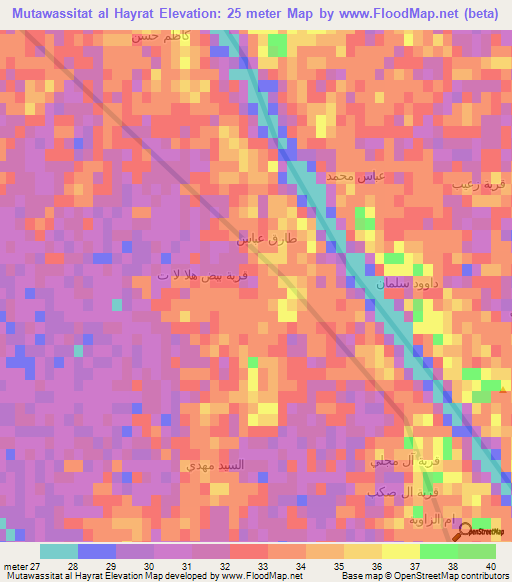 Mutawassitat al Hayrat,Iraq Elevation Map