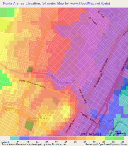 Elevation of Punta Arenas,Chile Elevation Map, Topography, Contour