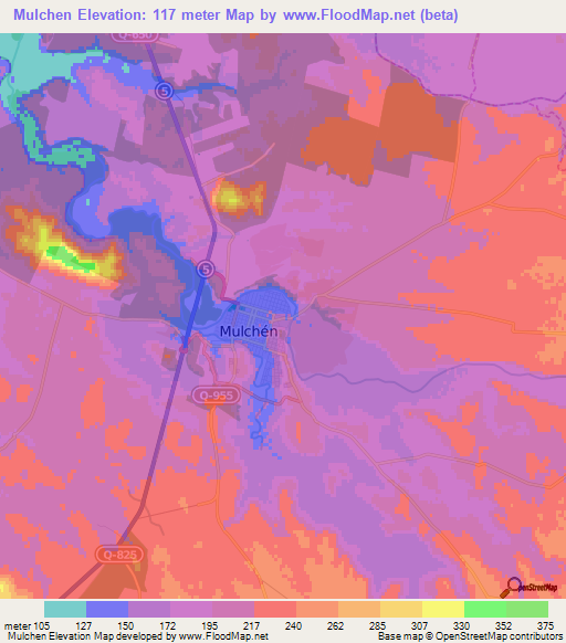 Mulchen,Chile Elevation Map