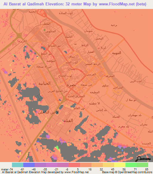 Al Basrat al Qadimah,Iraq Elevation Map