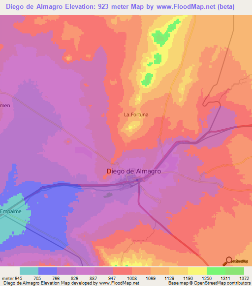 Diego de Almagro,Chile Elevation Map