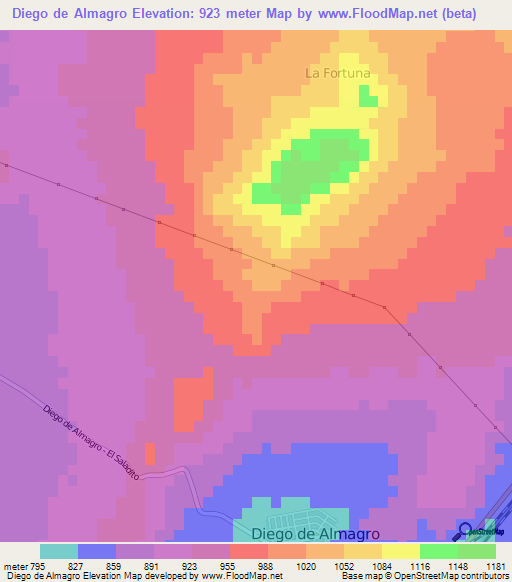 Diego de Almagro,Chile Elevation Map