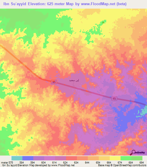 Ibn Su`ayyid,Saudi Arabia Elevation Map