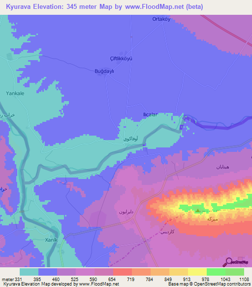 Kyurava,Turkey Elevation Map