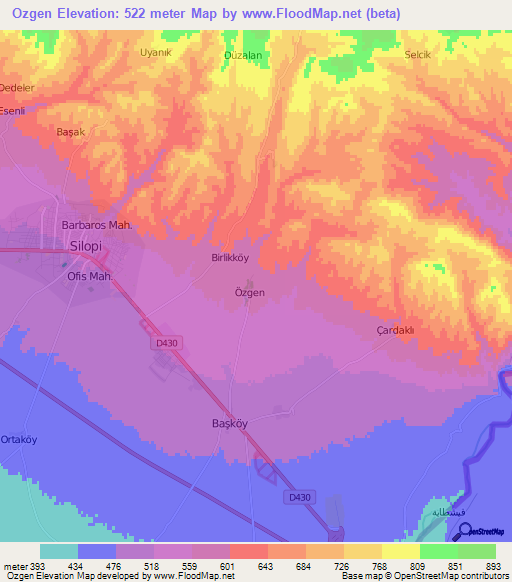 Ozgen,Turkey Elevation Map