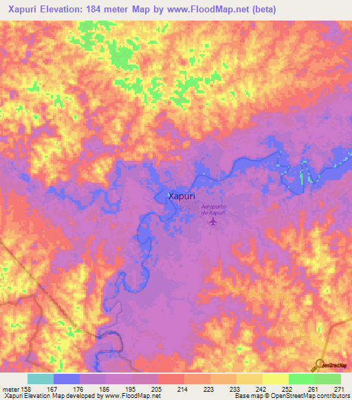 Xapuri,Brazil Elevation Map