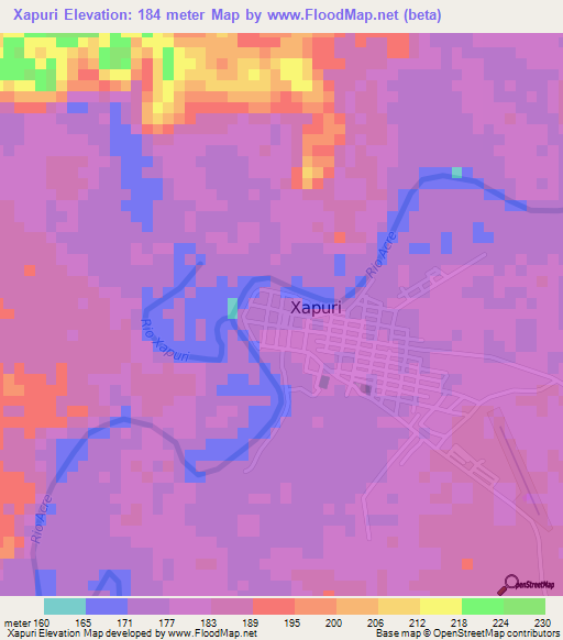 Xapuri,Brazil Elevation Map