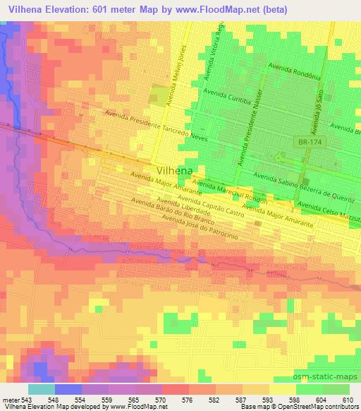 Vilhena,Brazil Elevation Map