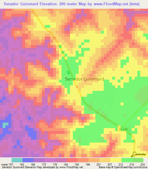 Senador Guiomard,Brazil Elevation Map