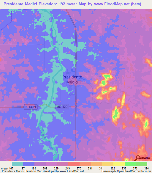 Presidente Medici,Brazil Elevation Map