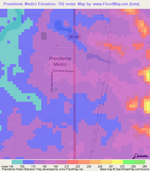 Presidente Medici,Brazil Elevation Map