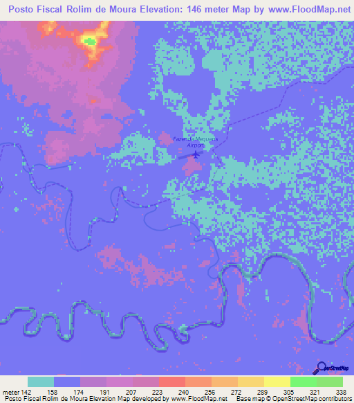 Posto Fiscal Rolim de Moura,Brazil Elevation Map