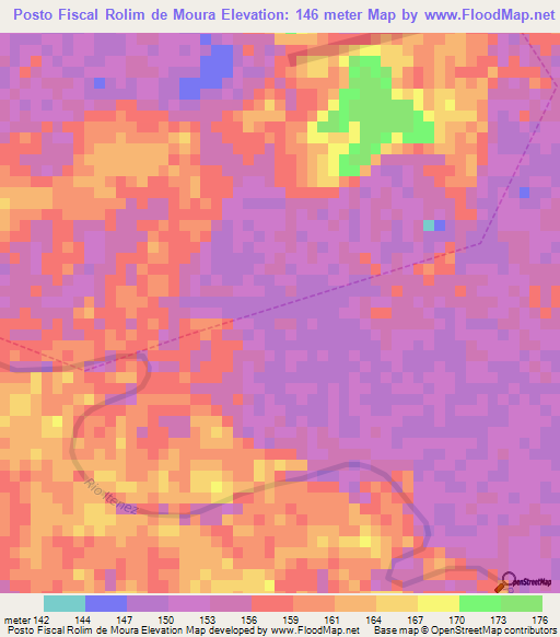 Posto Fiscal Rolim de Moura,Brazil Elevation Map