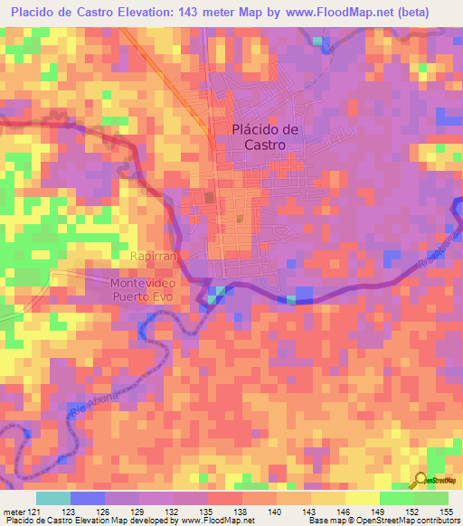 Placido de Castro,Brazil Elevation Map