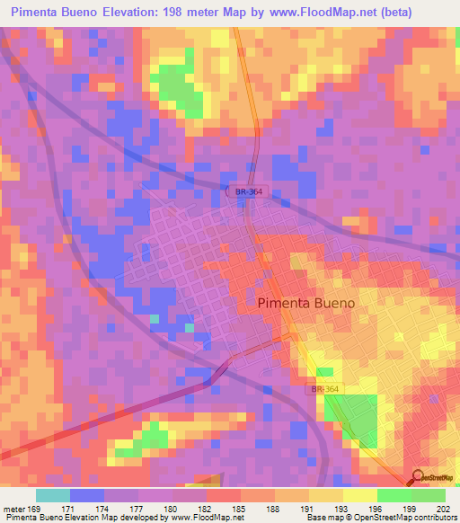 Pimenta Bueno,Brazil Elevation Map