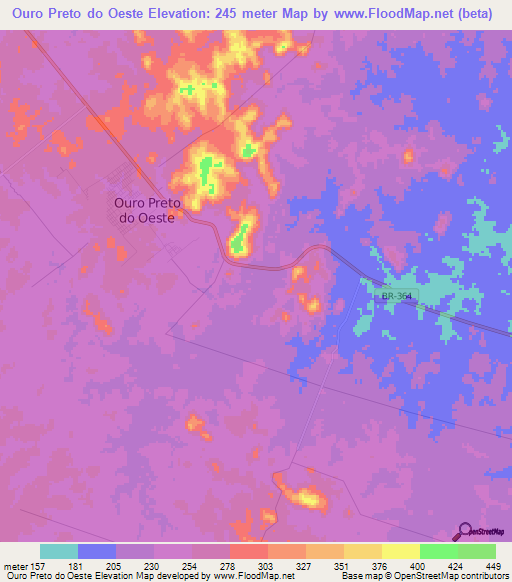 Ouro Preto do Oeste,Brazil Elevation Map