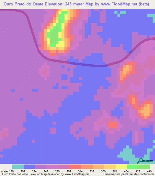 Ouro Preto do Oeste,Brazil Elevation Map