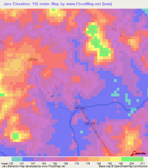 Jaru,Brazil Elevation Map