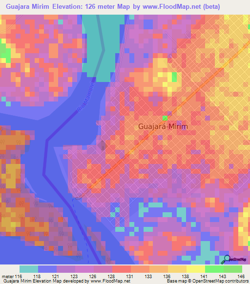 Guajara Mirim,Brazil Elevation Map