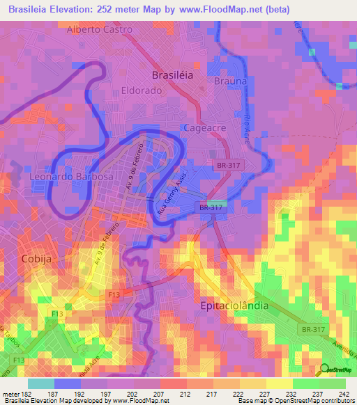 Brasileia,Brazil Elevation Map