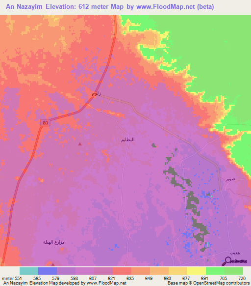 An Nazayim,Saudi Arabia Elevation Map