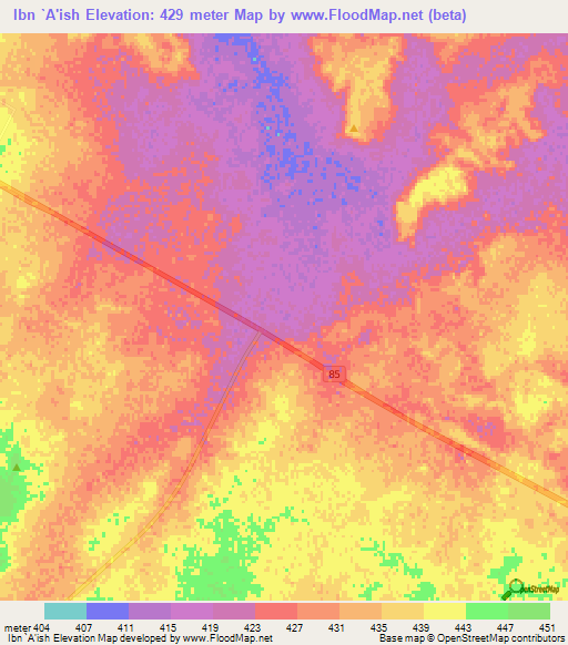 Ibn `A'ish,Saudi Arabia Elevation Map