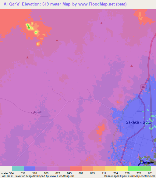 Al Qar`a',Saudi Arabia Elevation Map