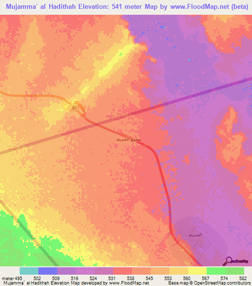 Mujamma` al Hadithah,Saudi Arabia Elevation Map