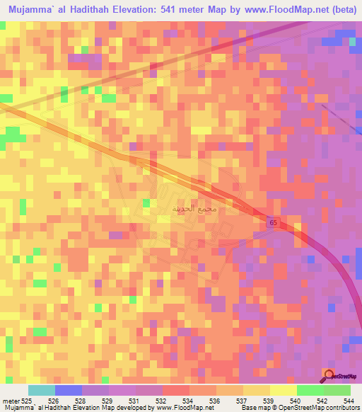 Mujamma` al Hadithah,Saudi Arabia Elevation Map